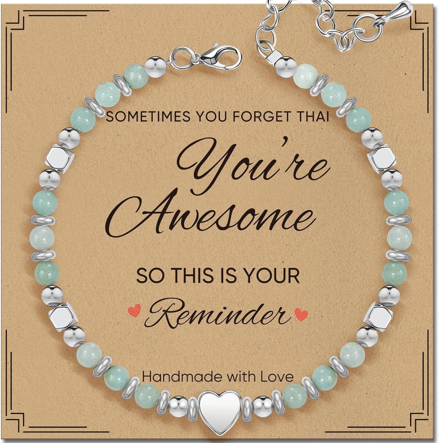 Cross-border natural stone bracelet inspirational gift women's healing beaded pink porcelain bracelet with card gift jewelry