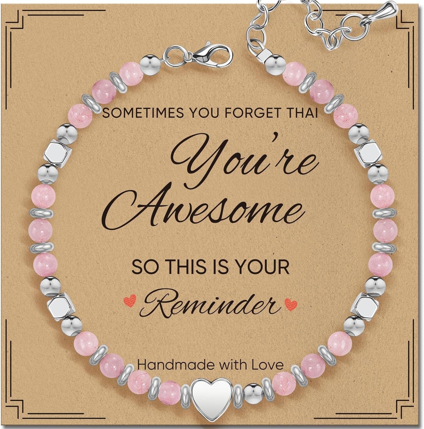 Cross-border natural stone bracelet inspirational gift women's healing beaded pink porcelain bracelet with card gift jewelry