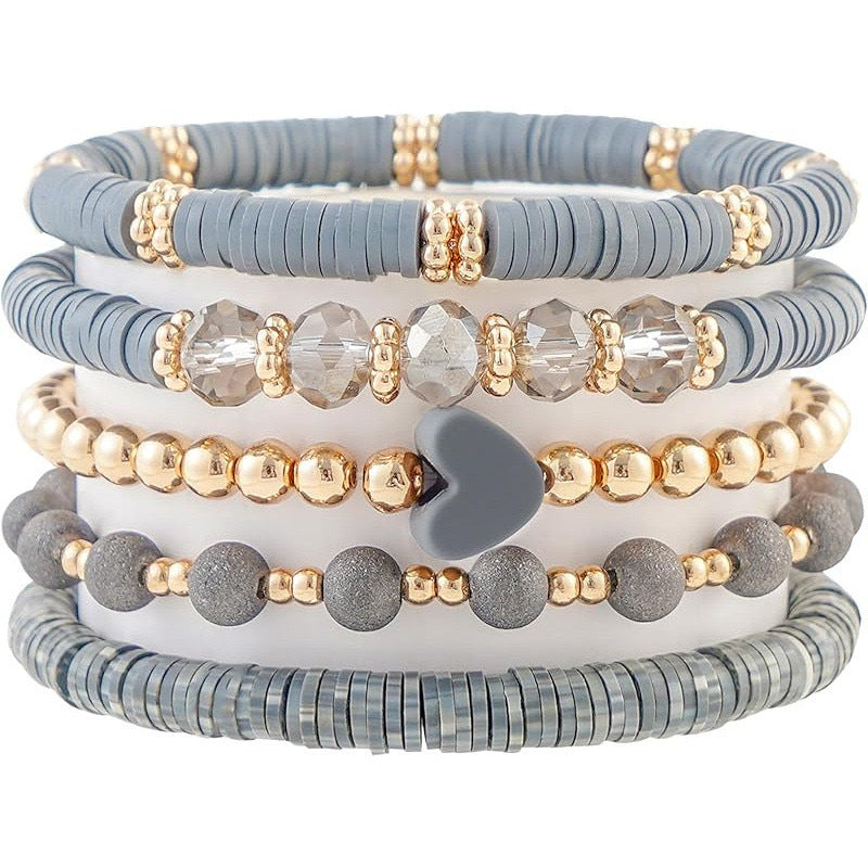 Amazon, Bohemian Bracelet Green Soft Pottery Love Gold Beads 5 Pack Soft Pottery Love Bracelet Set