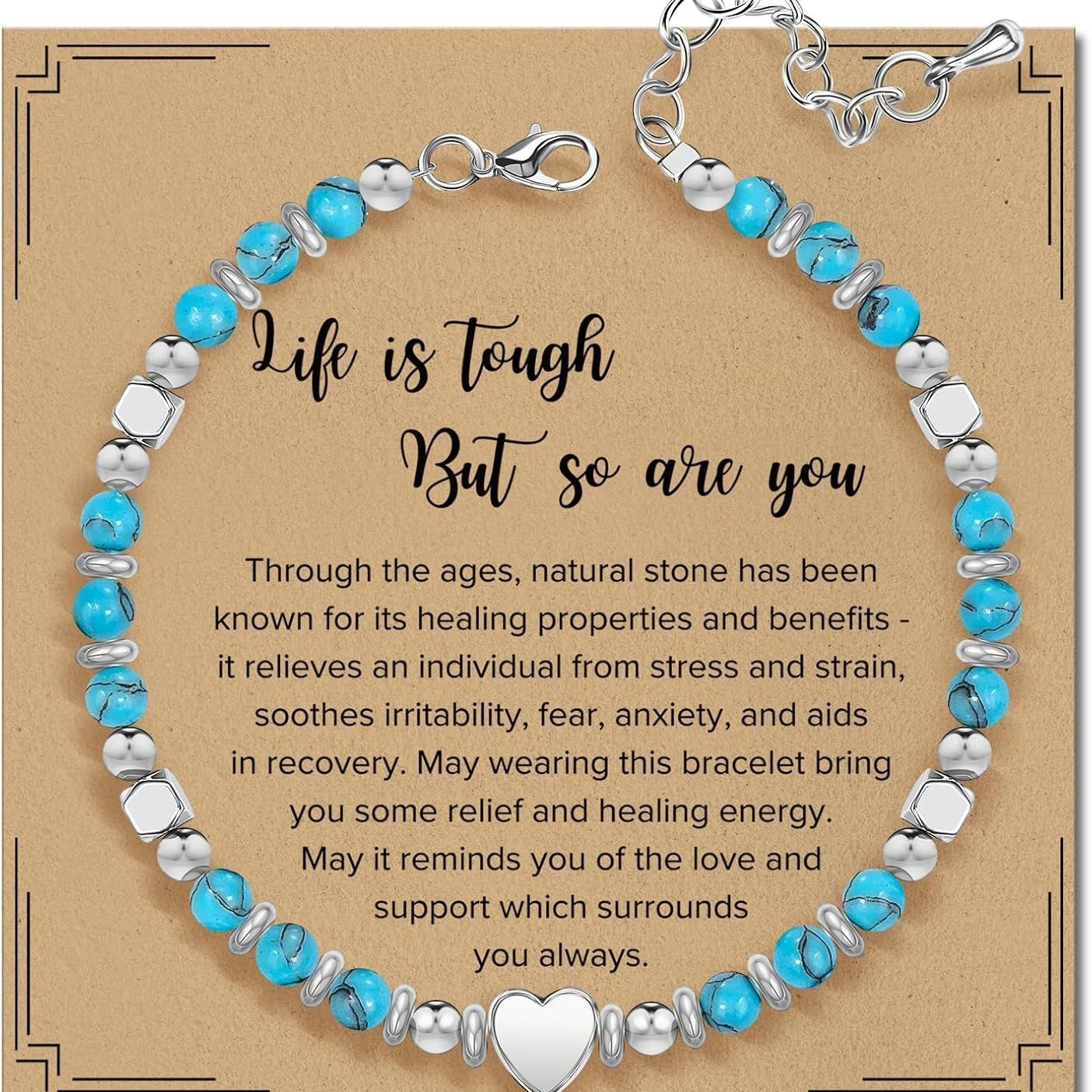 Cross-border natural stone bracelet inspirational gift women's healing beaded pink porcelain bracelet with card gift jewelry