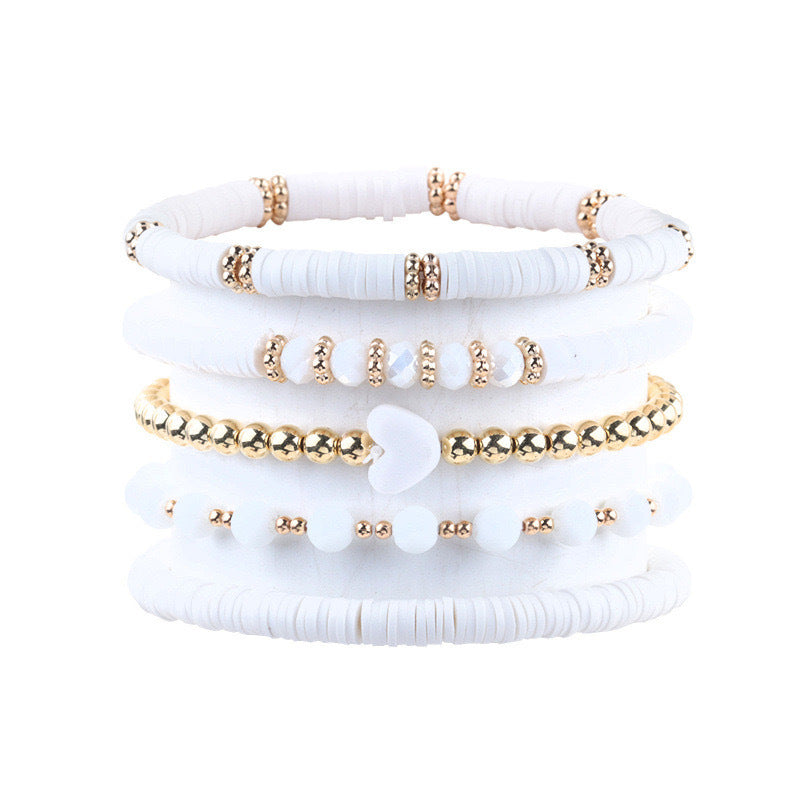 Amazon, Bohemian Bracelet Green Soft Pottery Love Gold Beads 5 Pack Soft Pottery Love Bracelet Set