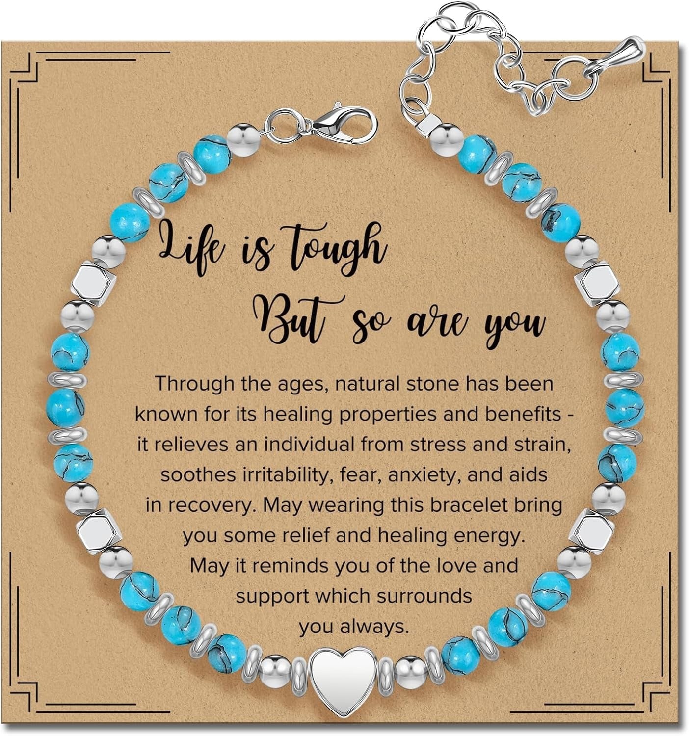 Cross-border natural stone bracelet inspirational gift women's healing beaded pink porcelain bracelet with card gift jewelry