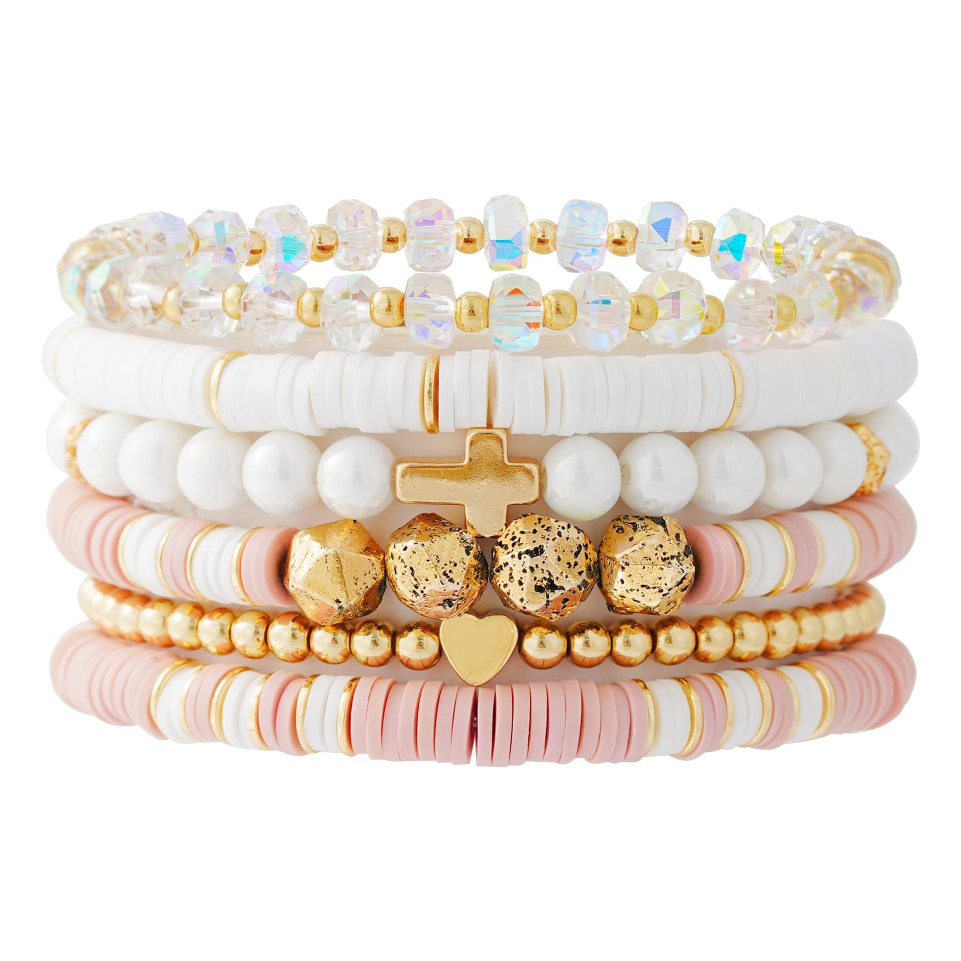 Amazon, Bohemian Bracelet Green Soft Pottery Love Gold Beads 5 Pack Soft Pottery Love Bracelet Set