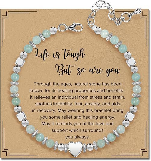 Cross-border natural stone bracelet inspirational gift women's healing beaded pink porcelain bracelet with card gift jewelry