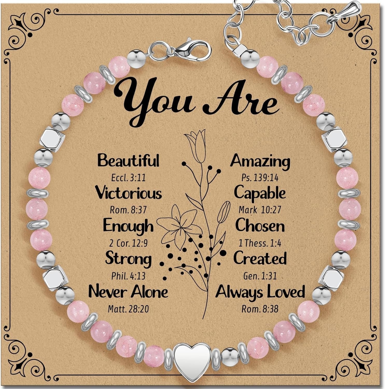 Cross-border natural stone bracelet inspirational gift women's healing beaded pink porcelain bracelet with card gift jewelry