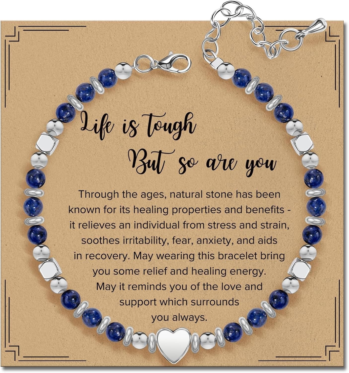 Cross-border natural stone bracelet inspirational gift women's healing beaded pink porcelain bracelet with card gift jewelry