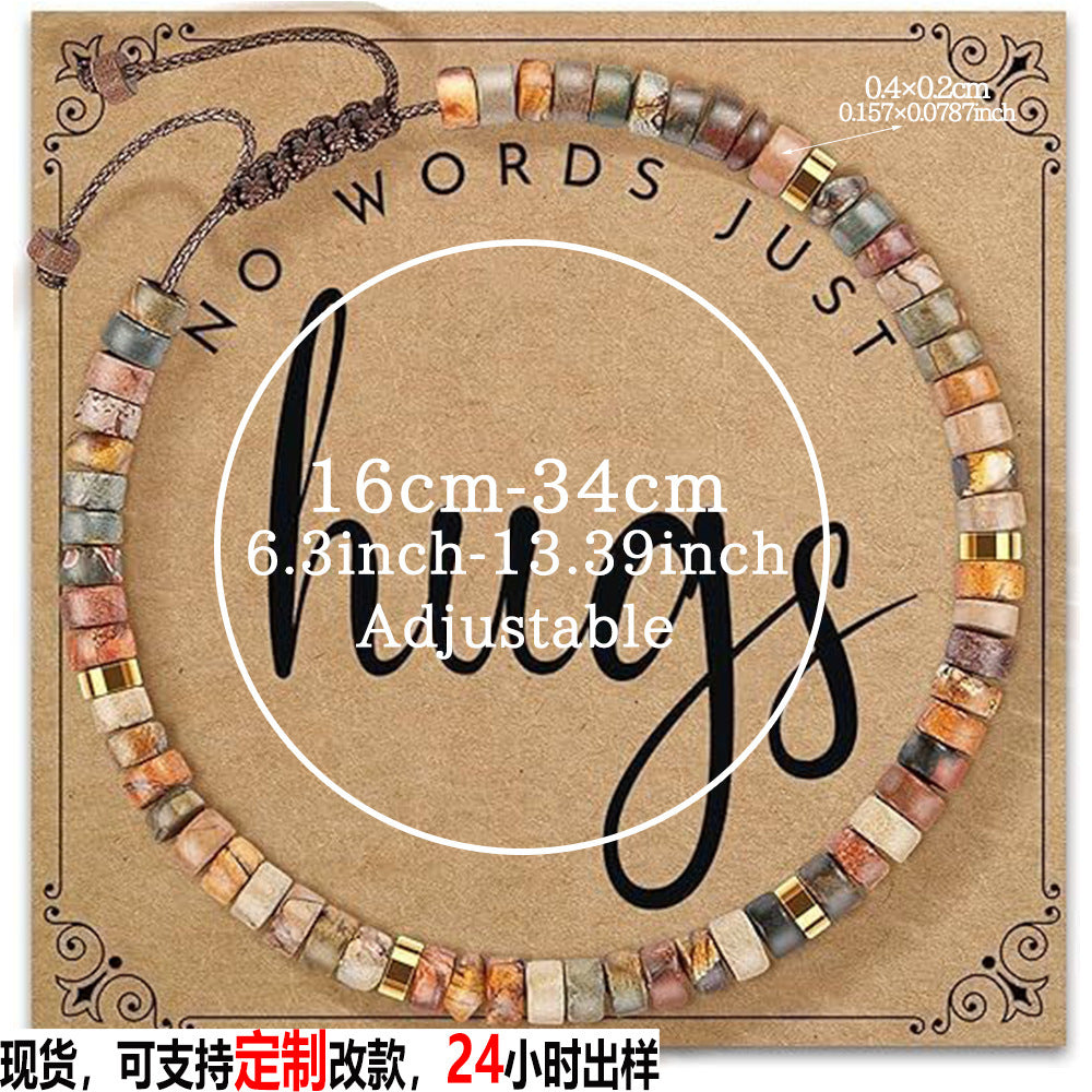 Hand Woven Natural Stone Bracelet Hand Woven Bracelet Picasso Stone Beaded Bracelet Braided Rope Bracelet with Card