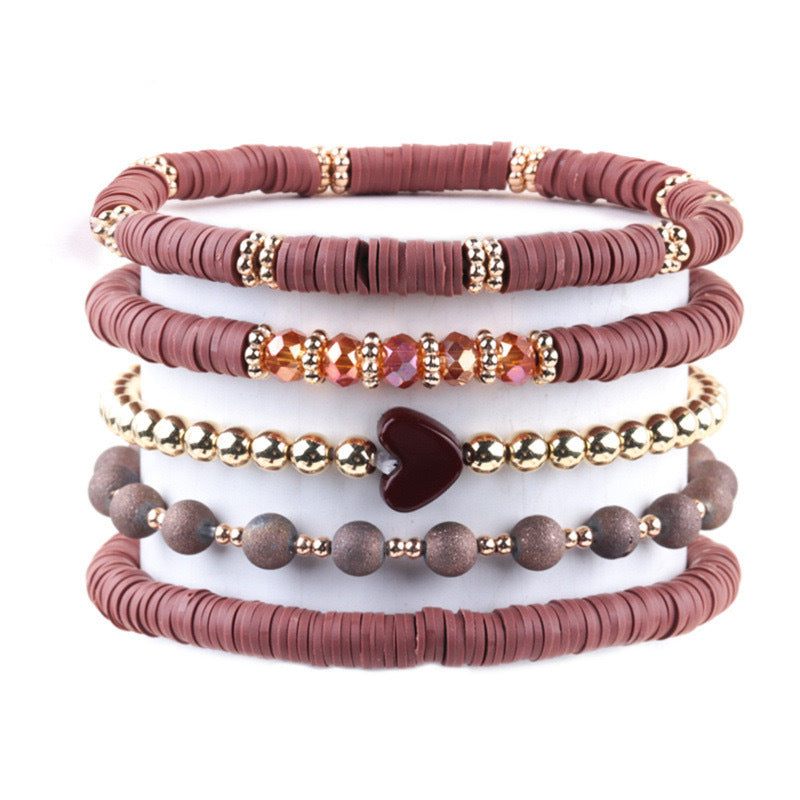 Amazon, Bohemian Bracelet Green Soft Pottery Love Gold Beads 5 Pack Soft Pottery Love Bracelet Set
