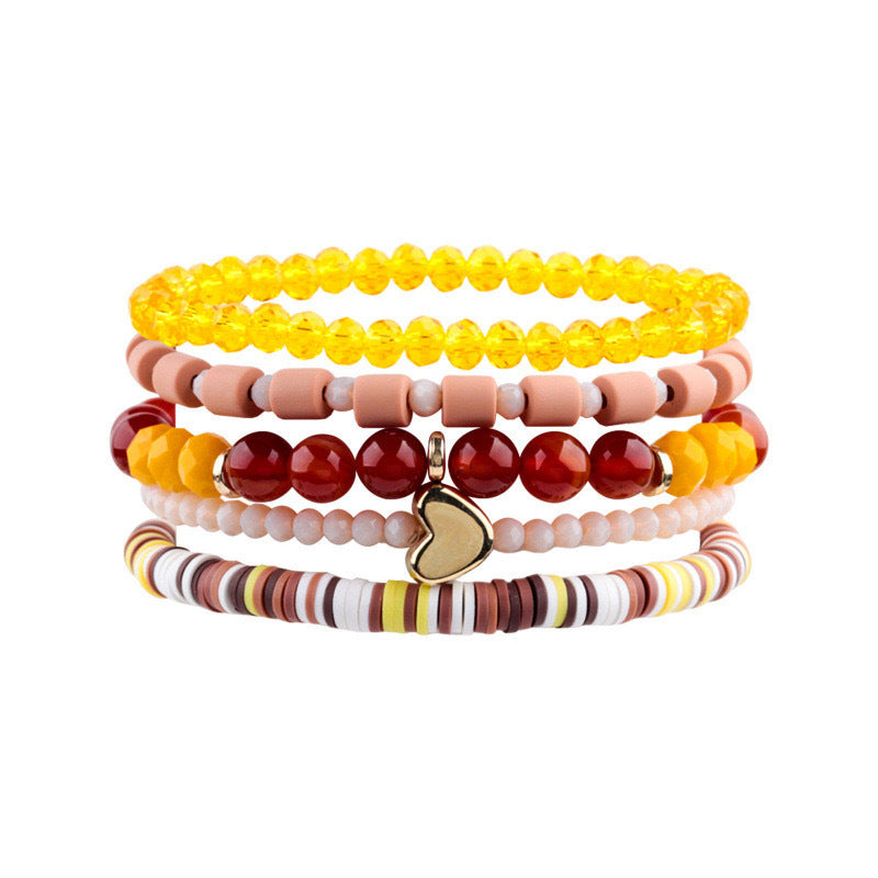 Amazon, Bohemian Bracelet Green Soft Pottery Love Gold Beads 5 Pack Soft Pottery Love Bracelet Set