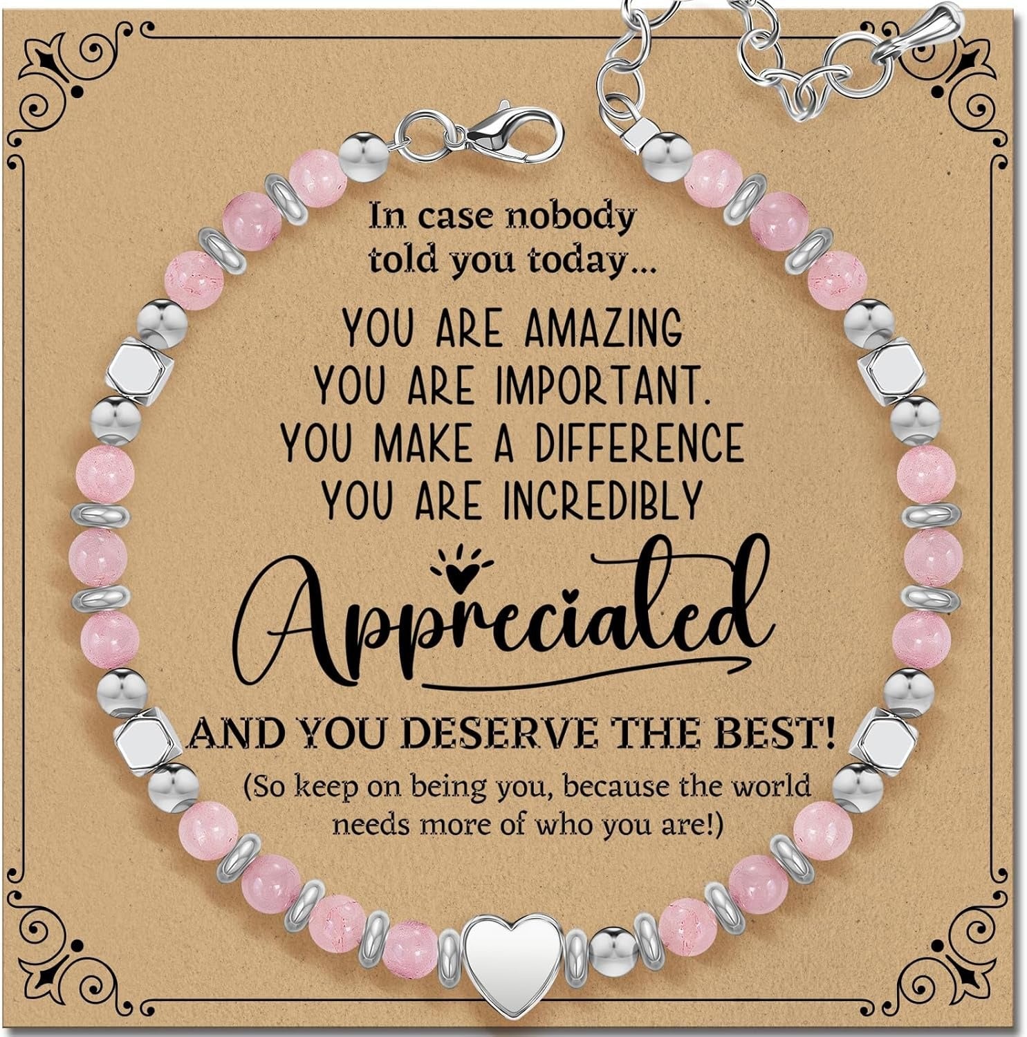 Cross-border natural stone bracelet inspirational gift women's healing beaded pink porcelain bracelet with card gift jewelry